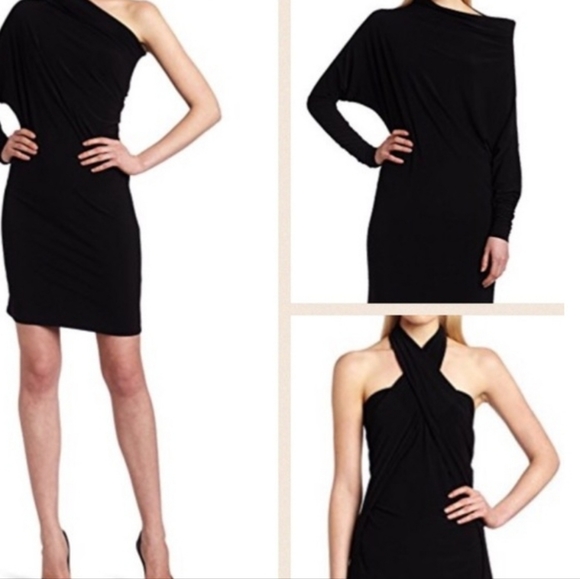 Norma Kamali True Black All In One Dolman Sleeve Stretch Cotton Dress Size XS - Picture 1 of 16